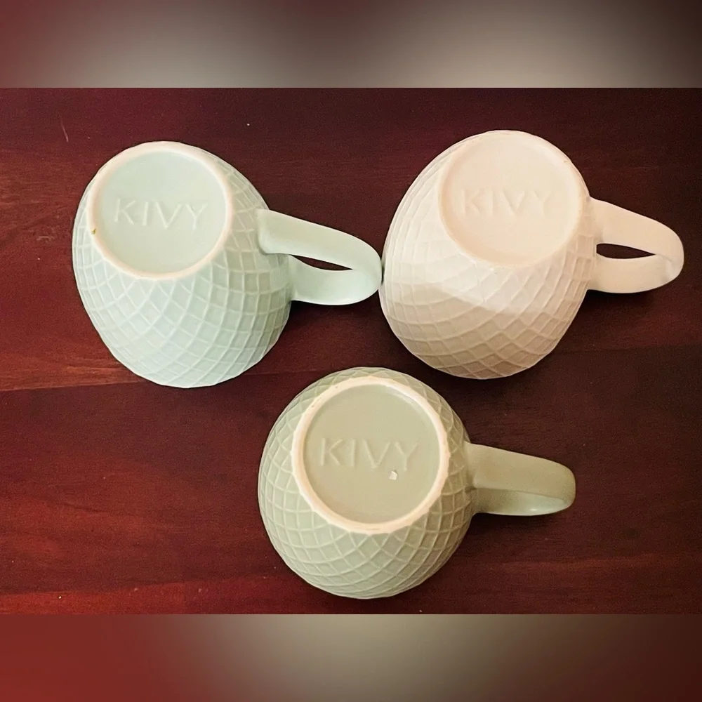 KIVY Minimalist Matte Ceramic Mug Set Of 3: Textured Diamond Pattern 14oz